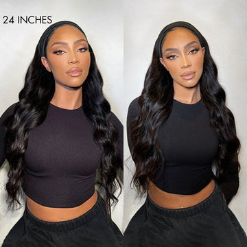 Crazy Wednesday | Natural Black Body Wave No Lace Glueless Long Headband Wig 100% Human Hair