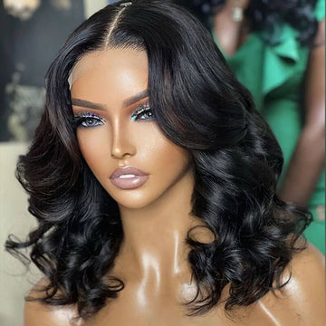 New Customers Only | 1 SEC INSTALL WIG | Gorgeous Natural Black Loose Wave 5x5 Closure Lace Glueless Short Wig 100% Human Hair | Large & Small Cap Size-12