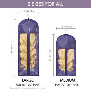 1pc/2pcs Portable Hair Extension Storage Wig Bags with Anti-slip Wooden Hanger & Transparent Zip Up Closure, M/L Sizes