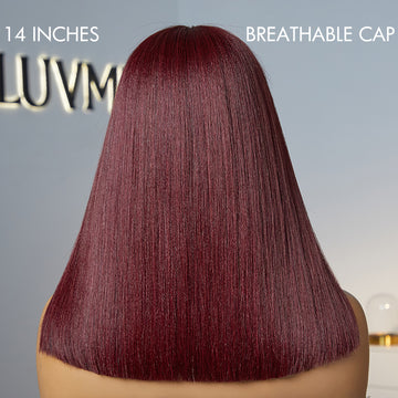 VIP ONLY | Put On and Go Reddish Purple / Brown Highlight / Natural Black Layered Cut Yaki Straight Minimalist Lace Bob Wig with Bangs
