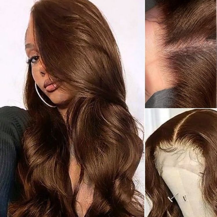 Chestnut Brown Loose Wave 5x5 Closure Lace Glueless Long Mid Part Long Wig 100% Human Hair