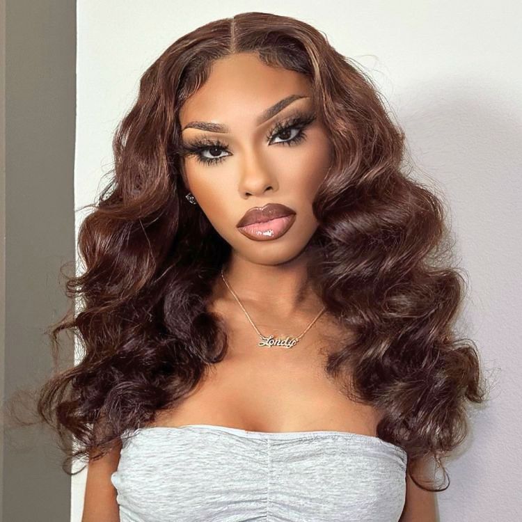 Chestnut Brown Loose Wave 5x5 Closure Lace Glueless Long Mid Part Long Wig 100% Human Hair
