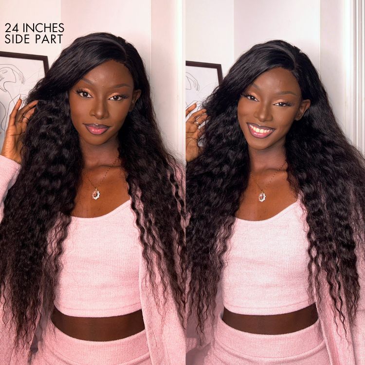 Boho-Chic | Flowy Bohemian 5x5 Closure Lace Glueless Mid Part Long Curly Wig 100% Human Hair