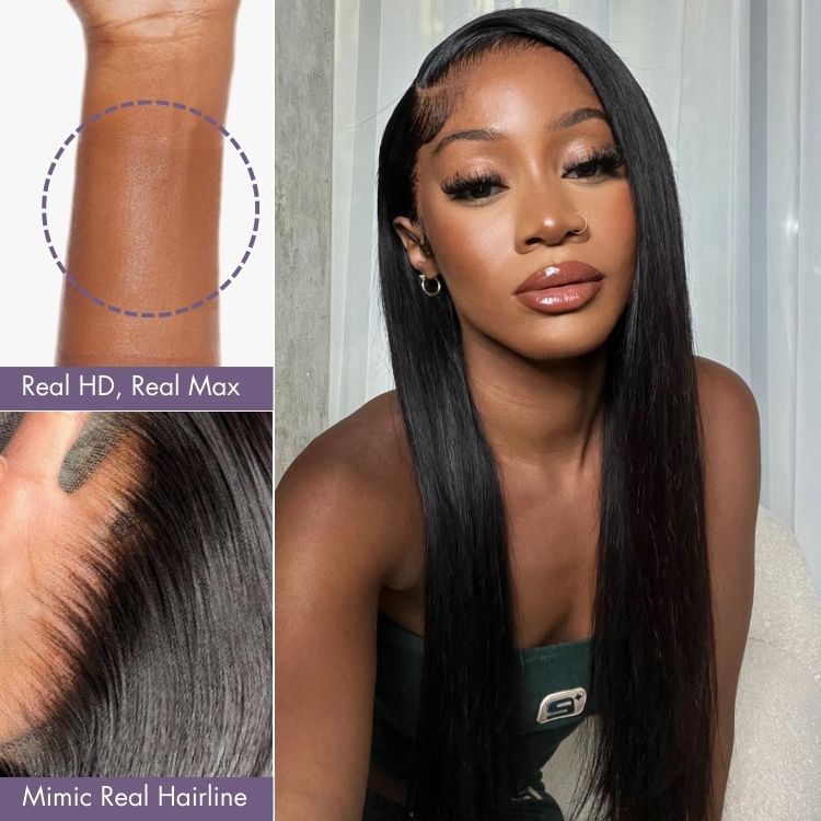 PreMax Wigs | Super Natural Hairline Silky Straight Glueless 13x4 Frontal Lace Wig Human Hair Pre-plucked