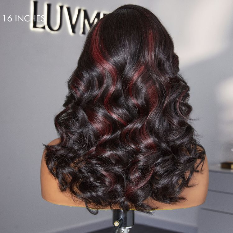 Dark Red Highlights C Part Loose Wave  Glueless 5x5 Closure Lace Wig Ready to Go