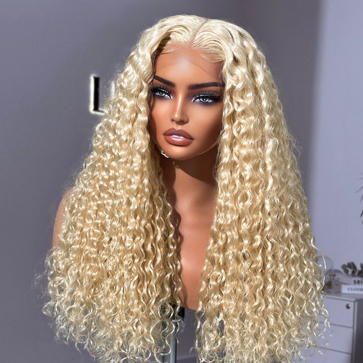613 Blonde Water Wave Glueless 5x5 Closure Invisible HD Lace Wig 100% Human Hair