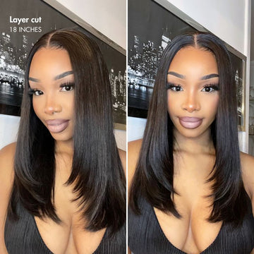 PRE MAX™ - Layer Cut Super Natural Hairline Silky Straight Glueless 13x4 Frontal Lace Wig Human Hair Pre-Cut Lace