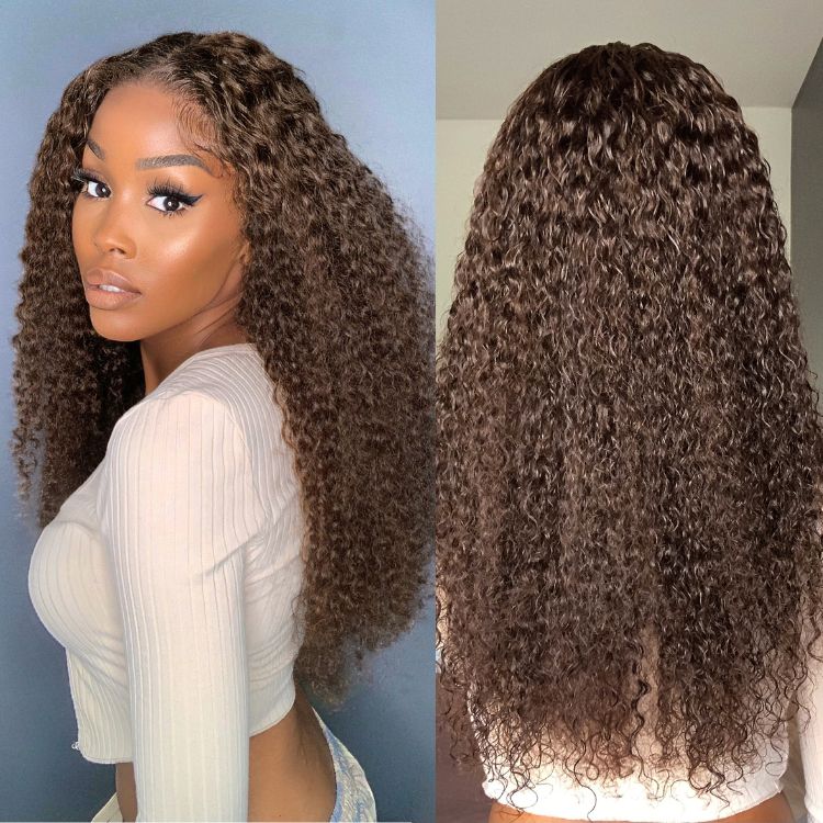 Newbie Only | Chocolate Brown Long Curly Glueless 5x5 Closure Long Wig 100% Human Hair