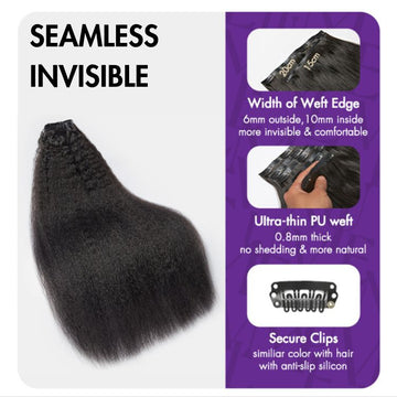 Full Hair Kinky Straight Seamless Clip in Human Hair Extensions Hair Pieces 135g 9pcs / 7pcs with Free Gift