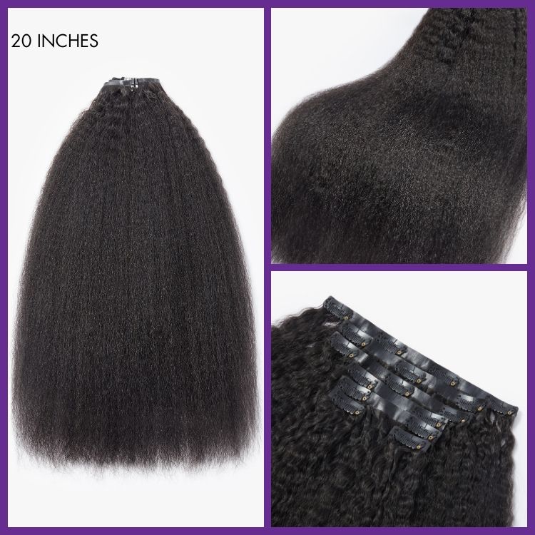 Full Hair Kinky Straight Seamless Clip in Human Hair Extensions Hair Pieces 135g 9pcs / 7pcs with Free Gift