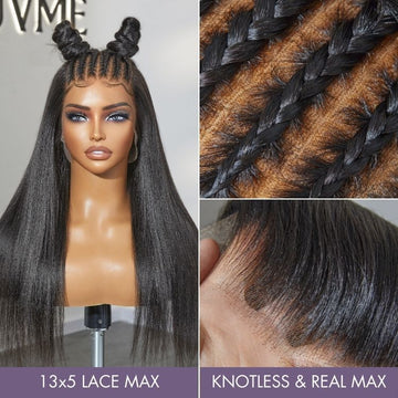 13×5 Lace Max Wig: Features knotless braids for a natural look, real scalp effect, and a wide lace area for versatile styling and comfort.