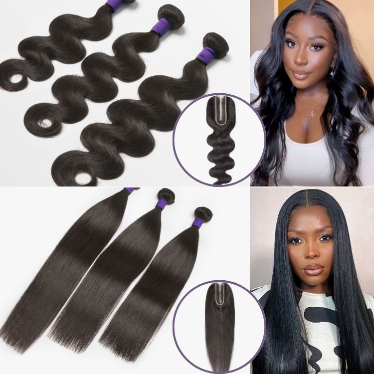 Upgraded Brazilian Hair | Luvme Virgin Straight / Body Wave Hair 3 Bundles with Deep Part 2x6 HD Lace Closure