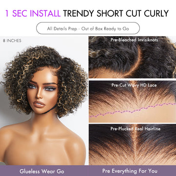 Special Deal | Trendy Short Cut Curly Minimalist HD Lace Glueless Side Part Wig 100% Human Hair