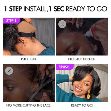 Subscribers Only | 1 SEC INSTALL WIG | Elegant Boss Vibe Short Pixie Cut Natural Black / Ombre Brown Glueless Minimalist HD Lace Wig Ready to Go