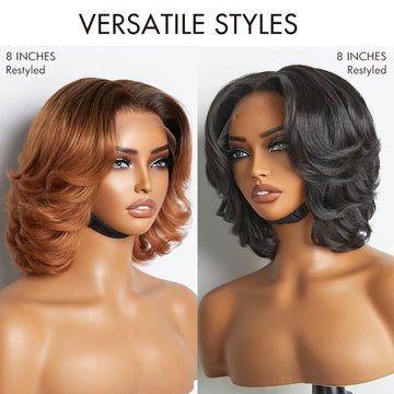 Subscribers Only | 1 SEC INSTALL WIG | Elegant Boss Vibe Short Pixie Cut Natural Black / Ombre Brown Glueless Minimalist HD Lace Wig Ready to Go