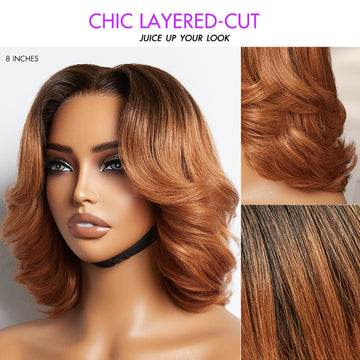 Subscribers Only | 1 SEC INSTALL WIG | Elegant Boss Vibe Short Pixie Cut Natural Black / Ombre Brown Glueless Minimalist HD Lace Wig Ready to Go