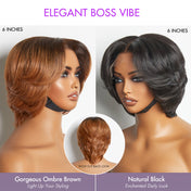 Exclusive Sale | 1 SEC INSTALL WIG | Elegant Boss Vibe Short Pixie Cut Natural Black / Ombre Brown Glueless Minimalist HD Lace Wig Pre Cut Lace-07