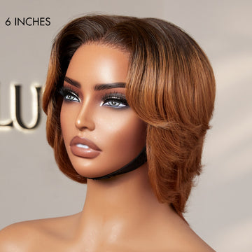 Subscribers Only | 1 SEC INSTALL WIG | Elegant Boss Vibe Short Pixie Cut Natural Black / Ombre Brown Glueless Minimalist HD Lace Wig Ready to Go