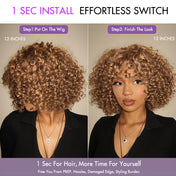 New Customers Only | Lightweight Sun-kissed Vibe Blonde Short Cut Water Wave Glueless Minimalist Lace Curly Wig with Bangs-04