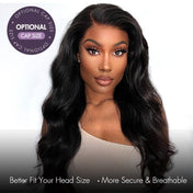 Exclusive Discount | Natural Black Body Wave 13x4 Frontal HD Lace Glueless Side Part Long Wig 100% Human Hair | Large & Small Cap Size