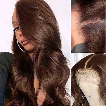 Chestnut Brown Loose Wave 5x5 Closure Lace Glueless Mid Part Long Wig 100% Human Hair