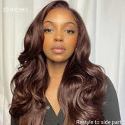 Chestnut Brown Loose Wave 5x5 Closure Lace Glueless Mid Part Long Wig 100% Human Hair