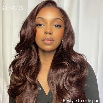 Chestnut Brown Loose Wave 5x5 Closure Lace Glueless Mid Part Long Wig 100% Human Hair