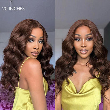Chestnut Brown Loose Wave 5x5 Closure Lace Glueless Mid Part Long Wig 100% Human Hair
