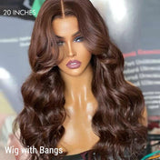 Chestnut Brown Loose Wave 5x5 Closure Lace Glueless Mid Part Long Wig 100% Human Hair