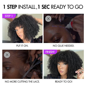 Exclusive Sale | Ready to Go Bouncy Jerry Curl Glueless Minimalist Lace Wig with Bangs
