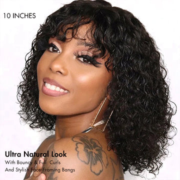 Exclusive Sale | Beginner Friendly Water Wave Minimalist Lace Glueless Short Wig with Bangs Breathable Cap