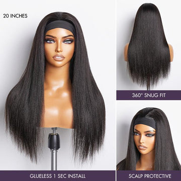 Put On & Go Silky Straight Headband Wig Beginner Friendly 100% Human Hair (Get Free Trendy Headbands)