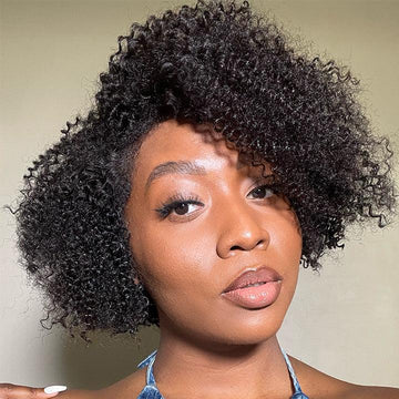4C Edges | Kinky Edges Jerry Curly 5x5 Closure Lace Glueless Side Part Short Wig 100% Human Hair