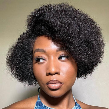 4C Edges | Kinky Edges Jerry Curly 5x5 Closure Lace Glueless Side Part Short Wig 100% Human Hair