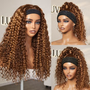 New Customers Only | Black / Brown Highlight Deep Wave Headband Wig (Get Free Trendy Headbands)-15