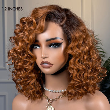 New Customers Only | Ginger Ombre Bouncy Curly Glueless Minimalist HD Lace Short Wig 100% Human Hair-03