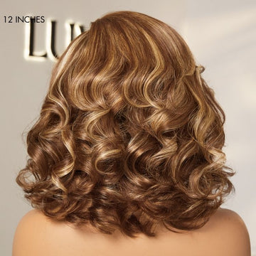 New Customers Only | PreMax Wigs - Honey Blonde Highlight / Natural Black / Ombre Blonde Bouncy Body Wave Glueless 13x4 Frontal Lace Human Hair Wig-10