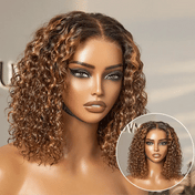 New Customers Only | Brown Highlight / Natural Black / Blonde Highlight Deep Curly Glueless 5x5 Closure Pre-Cut Lace Wig Breathable Cap-01
