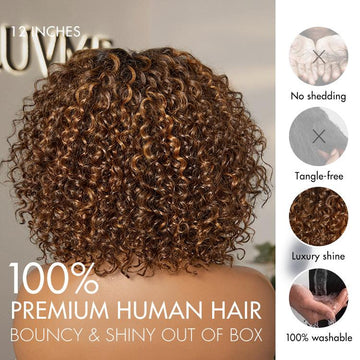 1 SEC INSTALL WIG | Ombre Brown Highlight Deep Curly Glueless 5x5 Closure Pre-Cut Lace Wig Breathable Cap