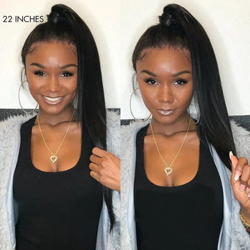 Black women wearing 22 inch ponytail wig high ponytail style