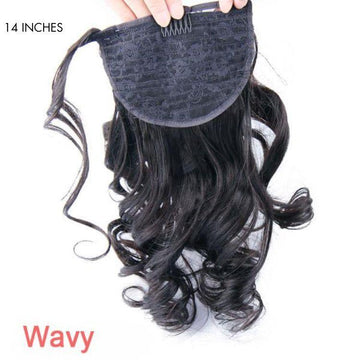 Display of 14-inch body wave ponytail wig