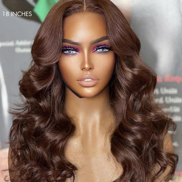 Chestnut Brown Loose Wave 5x5 Closure Lace Glueless Mid Part Long Wig 100% Human Hair