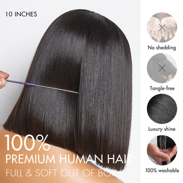 New Customers Only | PreMax Wigs | Super Natural Hairline Silky Blunt Cut Bob Glueless 13x4 Frontal Lace Human Hair Short Wig Pre-Cut Lace-08