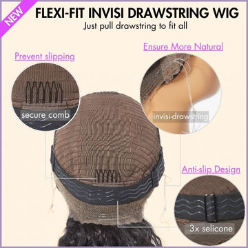 Exclusive Sale | 360 Lace Invisi Drawstring Super Natural Hairline Water Wave Free Part Human Hair Wig Pre-Cut Lace