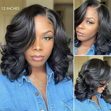 12-inch lace front wig with voluminous curls, natural hairline, and a seamless finish.