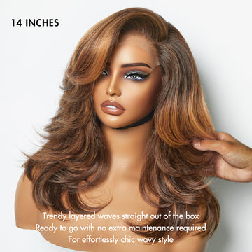 New Customers Only | Effortlessly Chic Layered Haircut Wavy Glueless HD Minimalist Lace Short Wig-12