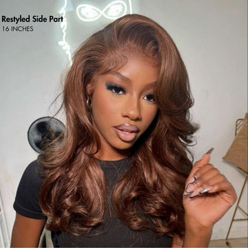 Chestnut Brown Loose Wave 5x5 Closure Lace Glueless Mid Part Long Wig 100% Human Hair