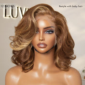 12 Inches Blonde Highlight Lace Front Wig with baby hair style