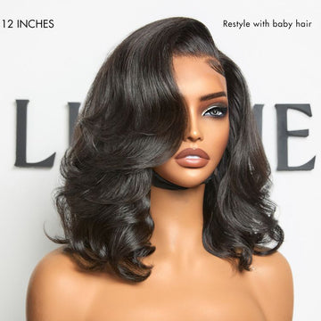lace front wigs - 12 inches, black body wave with baby hair