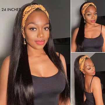 Put On & Go Silky Straight Headband Wig Beginner Friendly 100% Human Hair (Get Free Trendy Headbands)